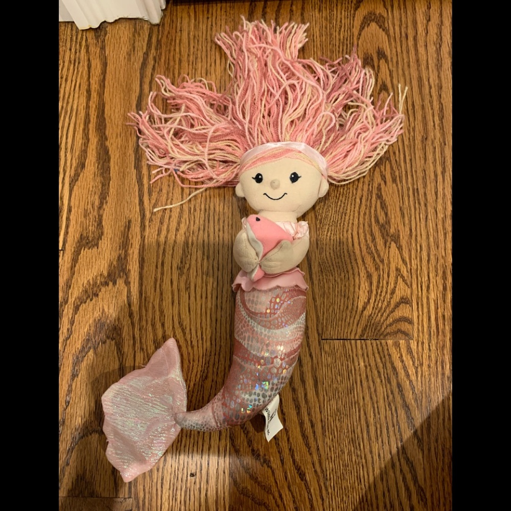 Wildlife Artists Plush Mermaid 11"  Yarn Hair Headband Pink Sparkle Fish Toy